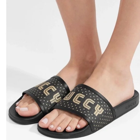Gucci Black and Gold Star Slide Sandals AUTHENTIC size 38 - Picture 3 of 16